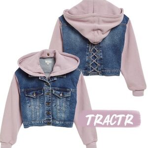Tractr Kids’ Fleece Hooded Lila Purple Sweatshirt Convertible Denim Jacket